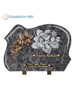 Plaque forme gravure pivoine bronze fleur papillon 25x35cm