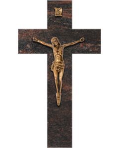 Croix Bronze Jésus en granit Himalaya Blue - 34x60cm