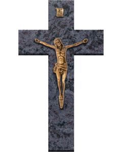 Croix Bronze Jésus en granit Mass Blue - 34x60cm