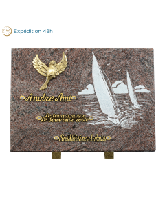 Plaque rectangle bronze oiseau et sablage voilier 35x25cm