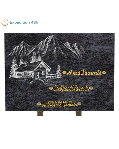 Plaque rectangle sablage chalet montagnes 35x25cm