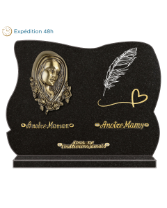 Plaque forme plume sablée et bronze Vierge Marie 40x30cm
