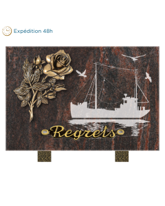 Plaque rectangle motif chalutier et bronze rose 25x18cm