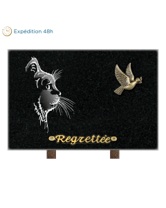 Plaque rectangle colombe et profil chat 30x20cm