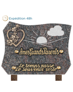 Plaque forme bronze coeur fleur gravure soleil 15x20cm