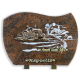 Plaque forme gravure village bronze tracteur 25x35cm vue 1