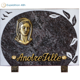 Plaque gravure ronde bronze vierge 15x20cm