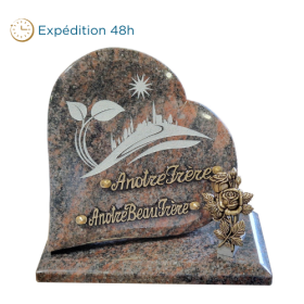 Plaque coeur gravure village bronze roses 23x23cm