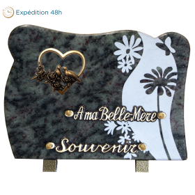 Plaque forme gravure fleurs bronze coeur 18x25cm