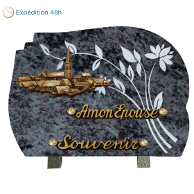 Plaque forme gravure fleurs bronze village 18x25cm