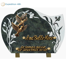 Plaque forme gravure fleurs bronze colombes 18x25cm