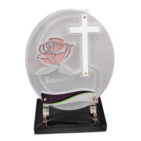 Plaque funéraire en plexiglass avec double coeur et inscription