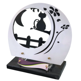 Plaque plexiglas arrondie clair de lune chat 27x30cm