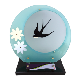 Plaque plexiglas ronde colombe fleurs 30x31cm