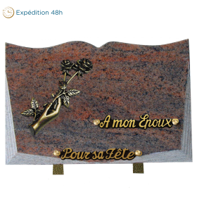 Plaque livre bronze main roses 20x30cm