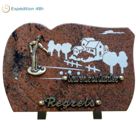 Plaque forme gravure ferme bronze bouliste 20x30cm