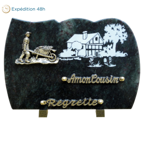 Plaque forme gravure ferme bronze jardinier 20x30cm