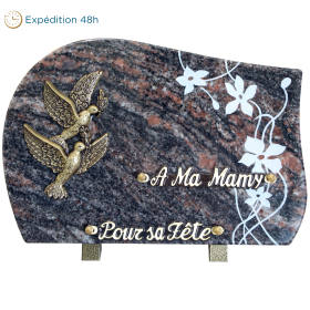 Plaque forme gravure fleurs bronze colombes 20x30cm