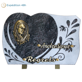 Plaque forme gravure coeur bronze Marie 20x30cm