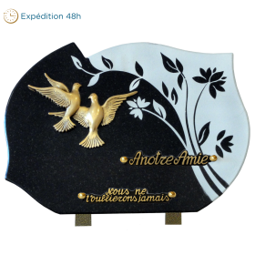 Plaque forme gravure fleur bronze colombes 25x35cm
