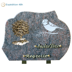 Plaque forme gravure oiseau bronze arbre 25x35cm