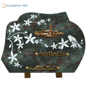 Plaque forme gravure oiseau bronze village 25x35cm