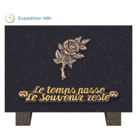 Plaque bronze tige rose 12x18cm