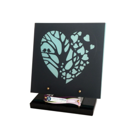 Plaque funéraire en plexiglass avec double coeur et inscription