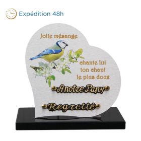 Plaque dibond forme cœur mésange