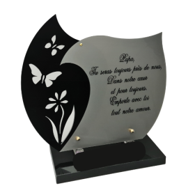 Plaque funéraire en plexiglass avec double coeur et inscription