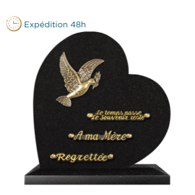 Plaque coeur bronze colombe feuillage 30x30cm 