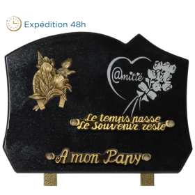 Plaque forme bronze fleurs gravure "amitié" 18x25cm