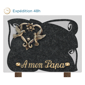 Plaque gravure parchemin bronze coeur colombes 15x20cm