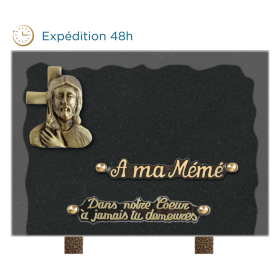 Plaque bords bruts bronze croix Jesus 18x25cm