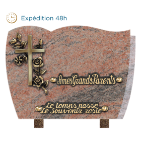 Plaque forme bronze croix roses 18x25cm
