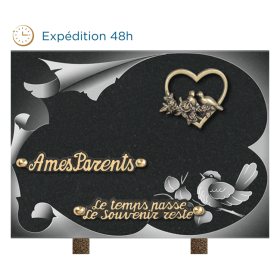 Plaque gravure oiseau bronze coeur colombes 20x30cm