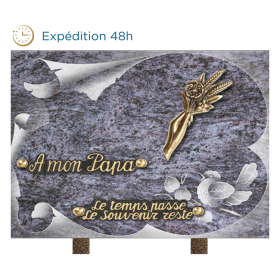 Plaque gravure oiseau bronze main épis de blé 20x30cm