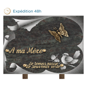 Plaque gravure oiseau bronze papillon 20x30cm