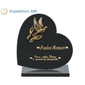 Plaque coeur bronze mains colombe 25x25cm