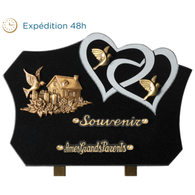Plaque forme gravure coeur bronze maison colombes 25x35cm