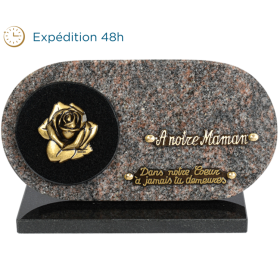 Plaque ronde double granit bronze roses 20x35cm