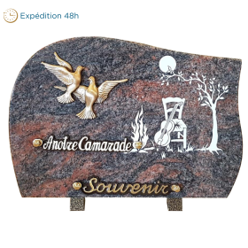 Plaque forme gravure guitare bronze colombes 20x30cm
