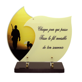Plaque funéraire en plexiglass avec double coeur et inscription
