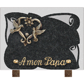 Plaque gravure parchemin bronze coeur colombes 15x20cm
