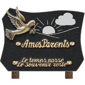 Plaque forme bronze colombe gravure soleil 15x20cm