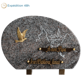 Plaque ronde gravure village bronze colombe 20x30cm
