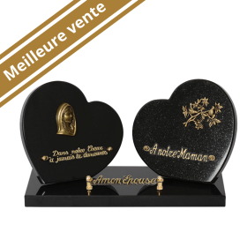Plaque double coeur bronze Marie oiseaux 20x35cm