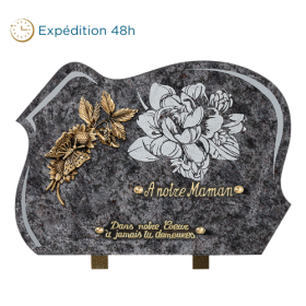 Plaque forme gravure pivoine bronze fleur papillon 25x35cm