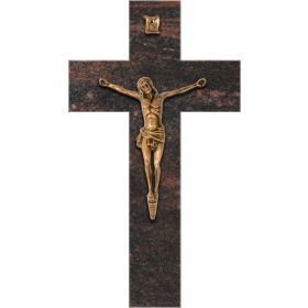 Croix Bronze Jésus en granit Himalaya Blue - 34x60cm
