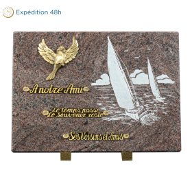 Plaque rectangle bronze oiseau et sablage voilier 35x25cm